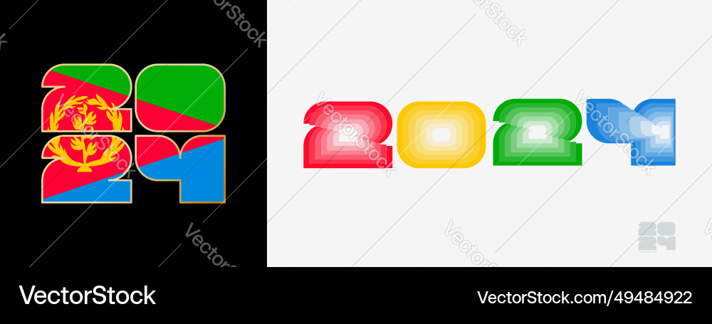 Year 2024 with flag of eritrea and in color vector image