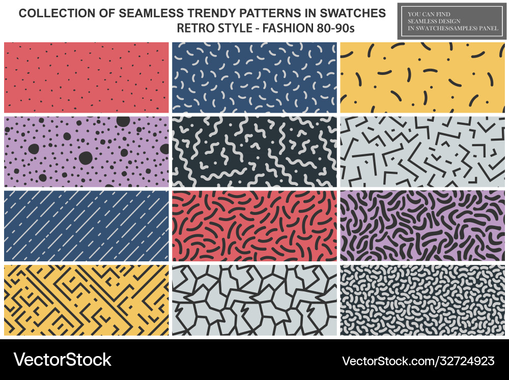 Collection colorful repeatable trendy patterns Collection colorful repeatable trendy patterns vector image