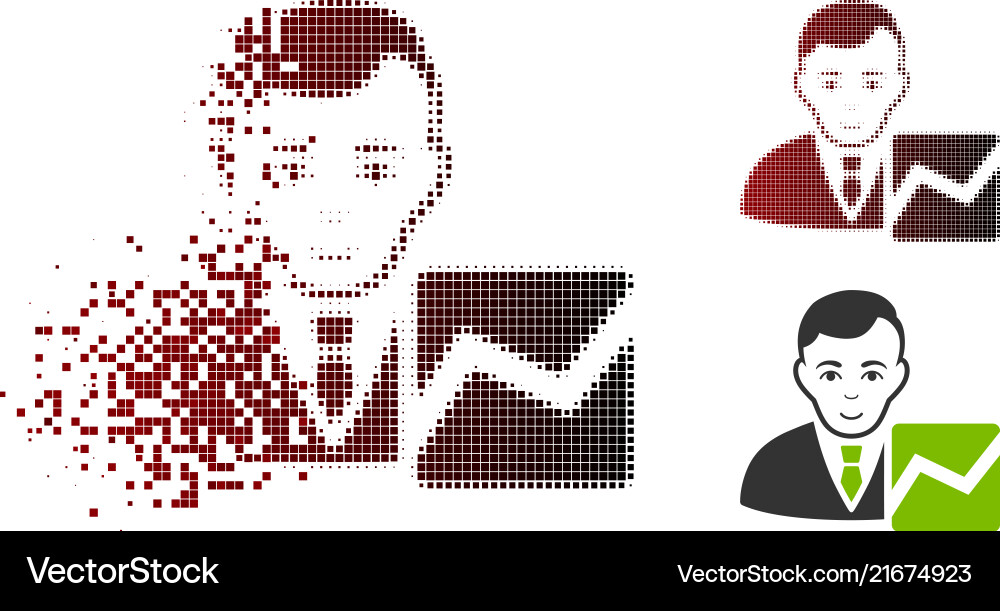 Fragmented pixelated halftone stock trader icon vector image