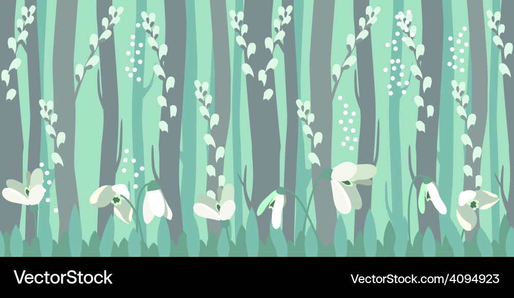 Seamless horizontal pattern with snowdrops vector image