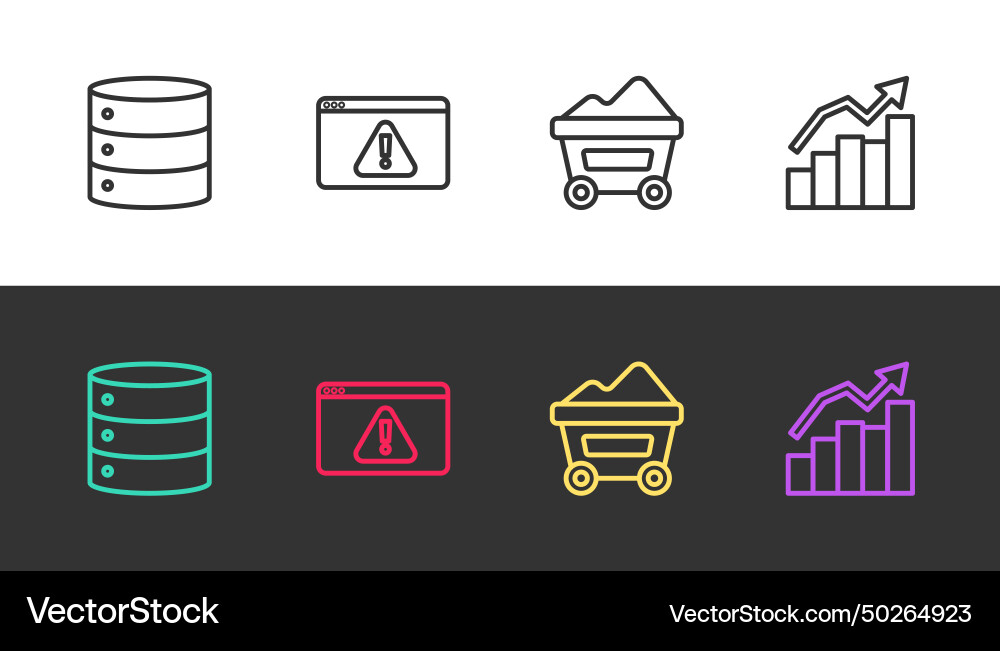 Set line server browser with exclamation mark Set line server browser with exclamation mark vector image