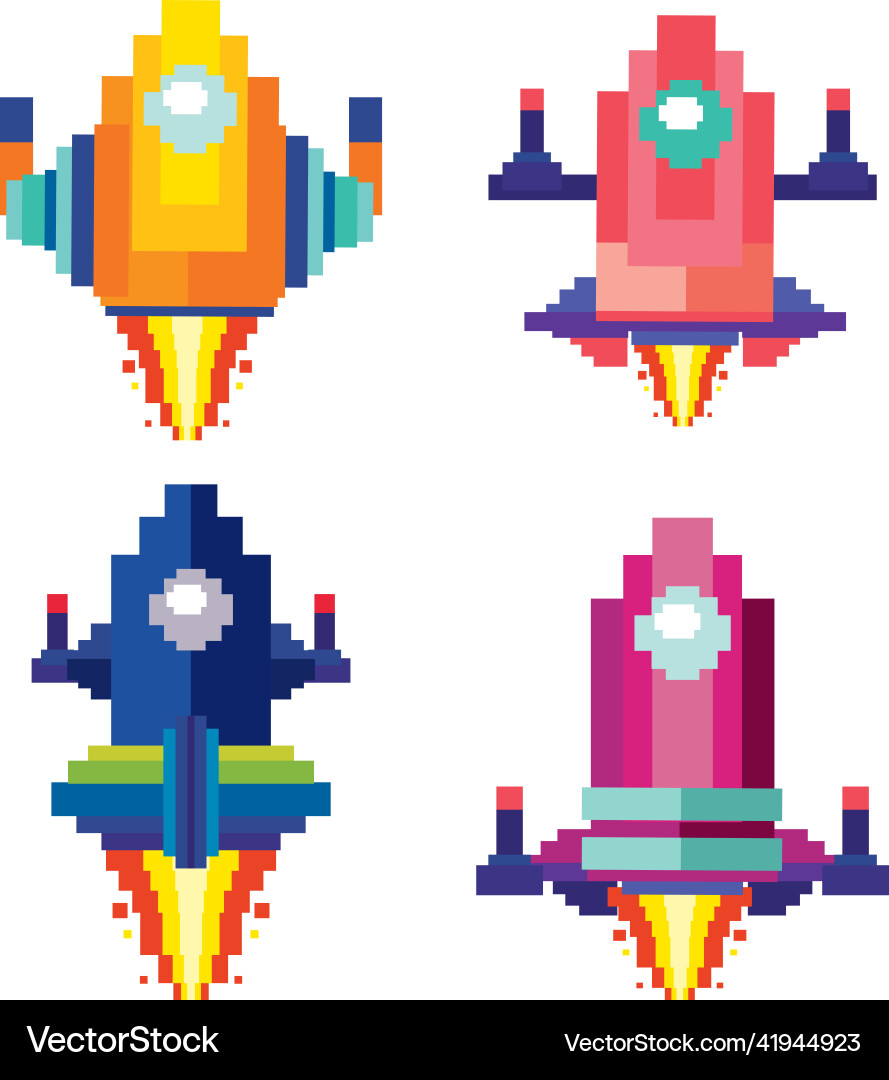 Set of pixel game spaceships isolated Set of pixel game spaceships isolated vector image