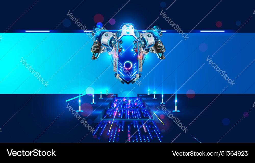 Spaceship lands on space base in outer Spaceship lands on space base in outer vector image