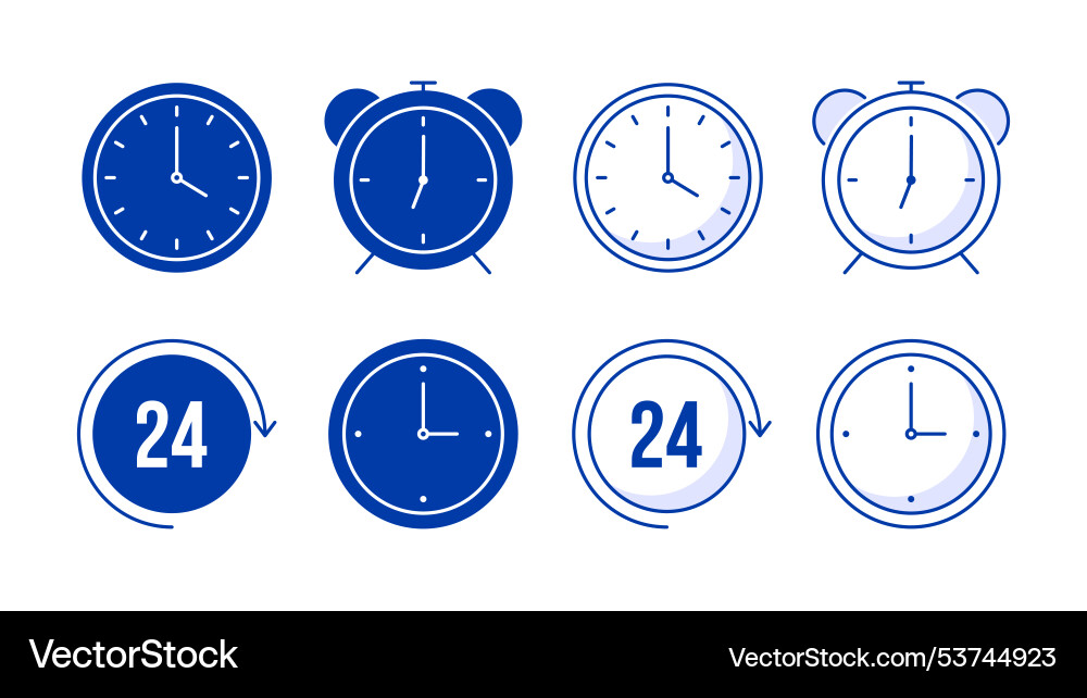 Time icon collection outline clock elements Time icon collection outline clock elements vector image