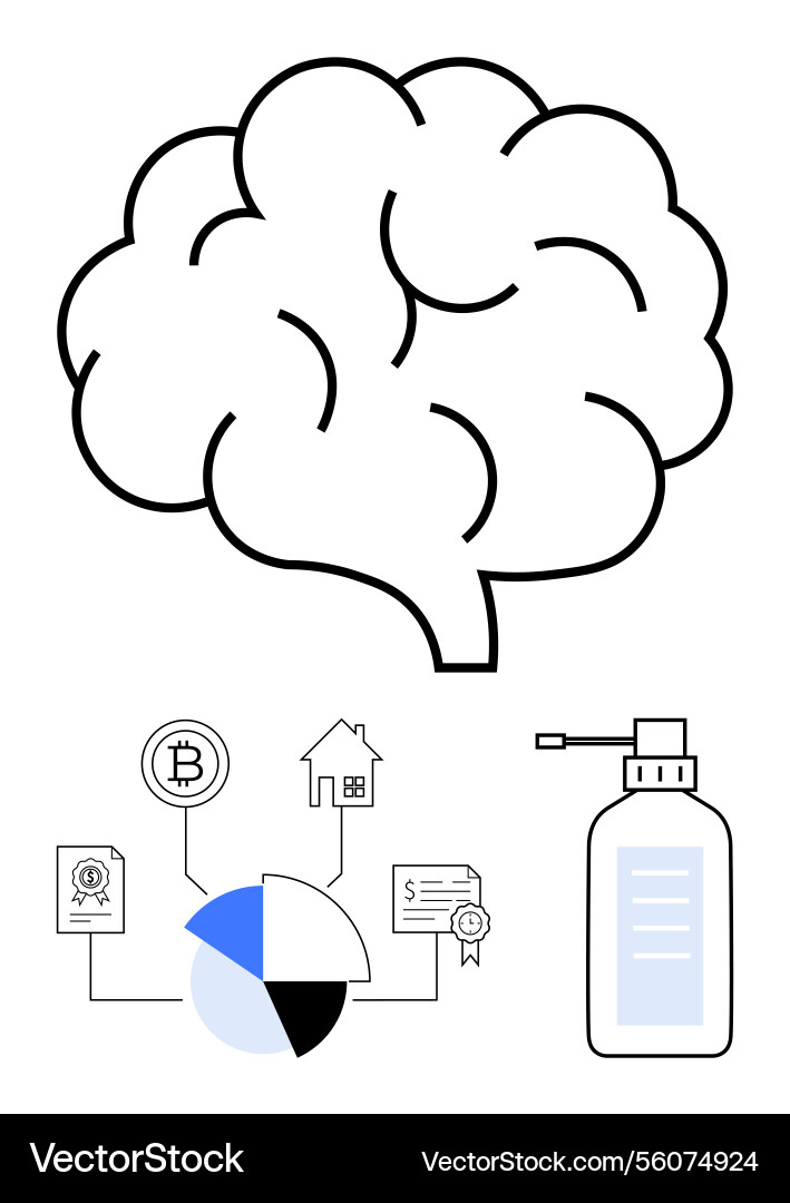 Brain with connected finance icons blockchain Brain with connected finance icons blockchain Vector Image