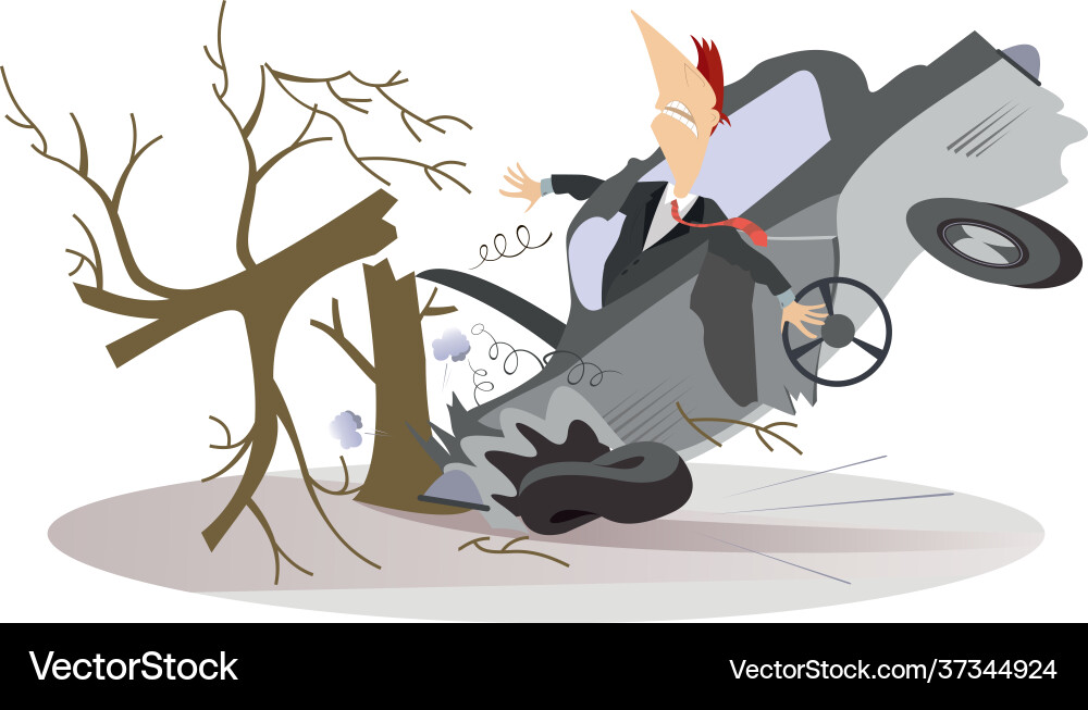 Car smashed into a tree isolated Vector Image