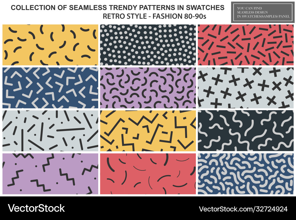 Collection colorful repeatable trendy patterns Collection colorful repeatable trendy patterns vector image