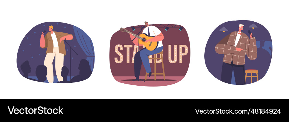Comedian characters perform stand-up comedy Vector Image