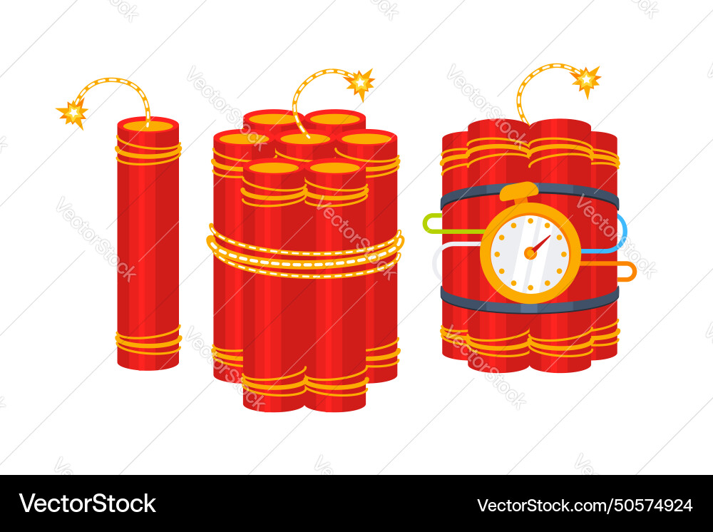 Dynamite with burning fuse set detonating device Dynamite with burning fuse set detonating device vector image
