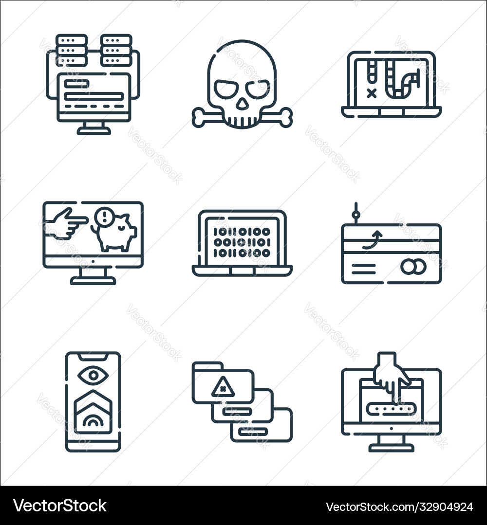 Hacker line icons linear set quality Hacker line icons linear set quality vector image