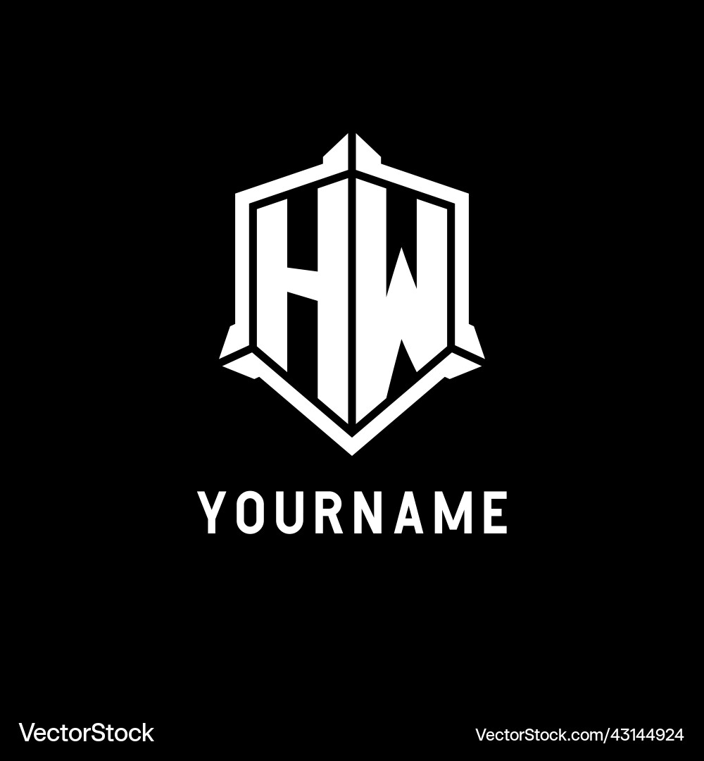 Hw logo initial with shield shape design style Vector Image