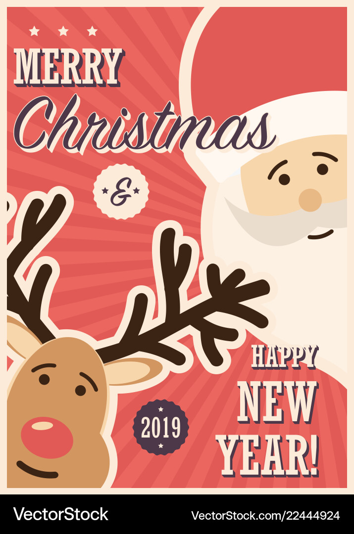 Merry christmas card with santa claus and reindeer Merry christmas card with santa claus and reindeer vector image