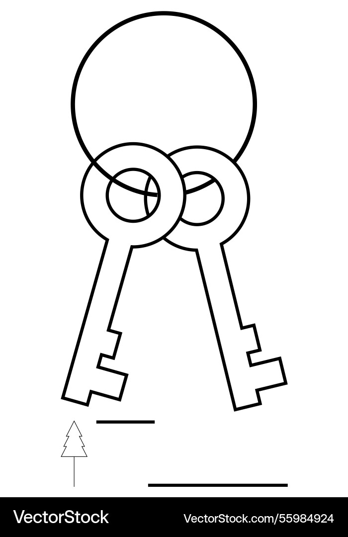Minimalist interlocked keys with circular Minimalist interlocked keys with circular vector image