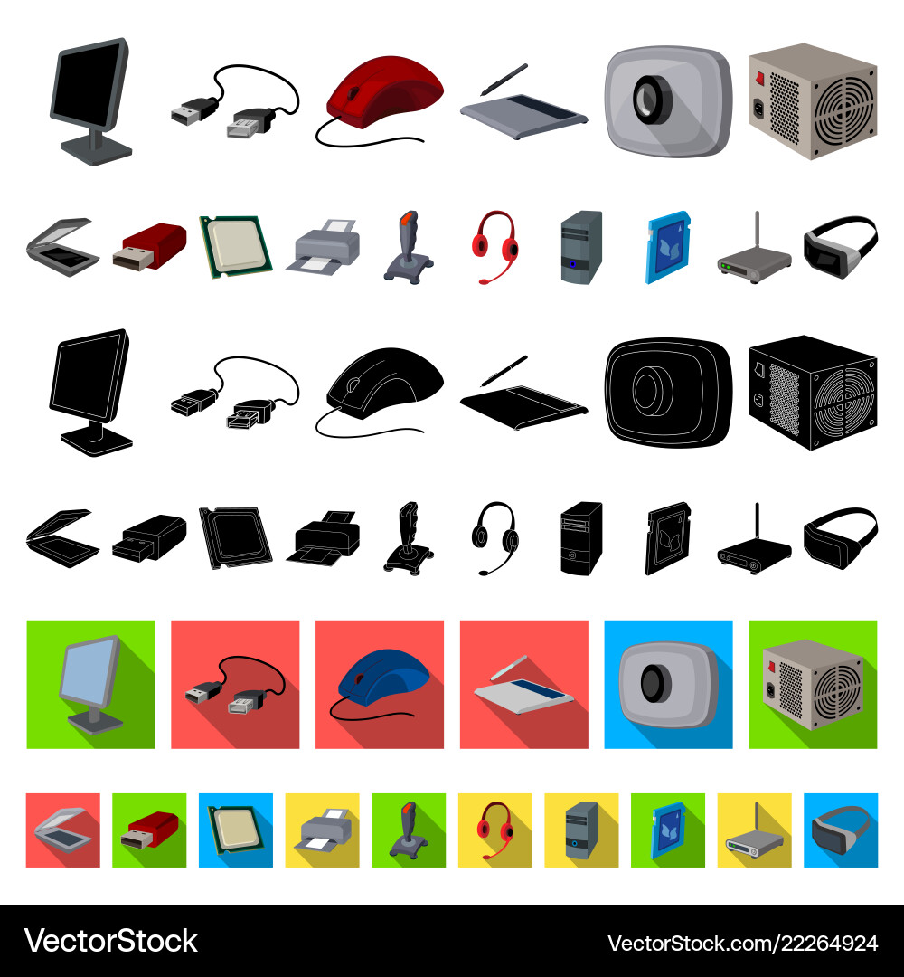 Personal computer cartoon icons in set collection Vector Image