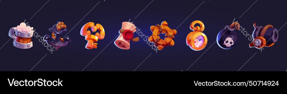 Pirate Game UI Icon Set vector image