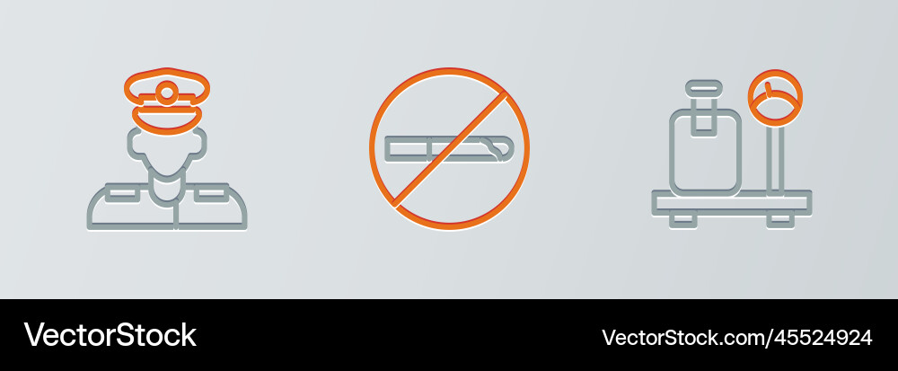 Set line scale with suitcase pilot and no smoking Set line scale with suitcase pilot and no smoking vector image