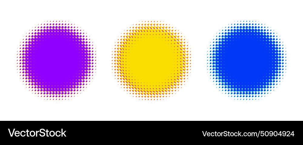Set of colored circle halftone dots pattern shapes Set of colored circle halftone dots pattern shapes vector image