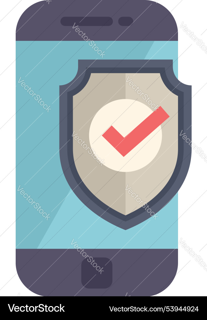 Smartphone showing security shield with check mark Smartphone showing security shield with check mark vector image