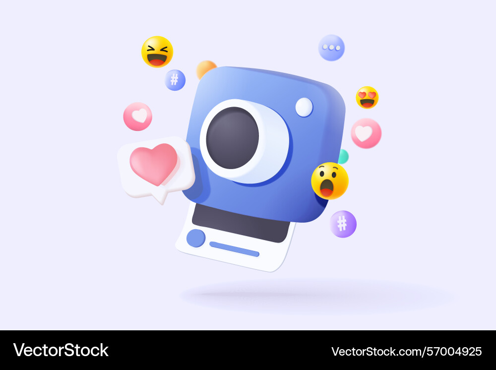 3d minimal photo camera with lens and button vector image