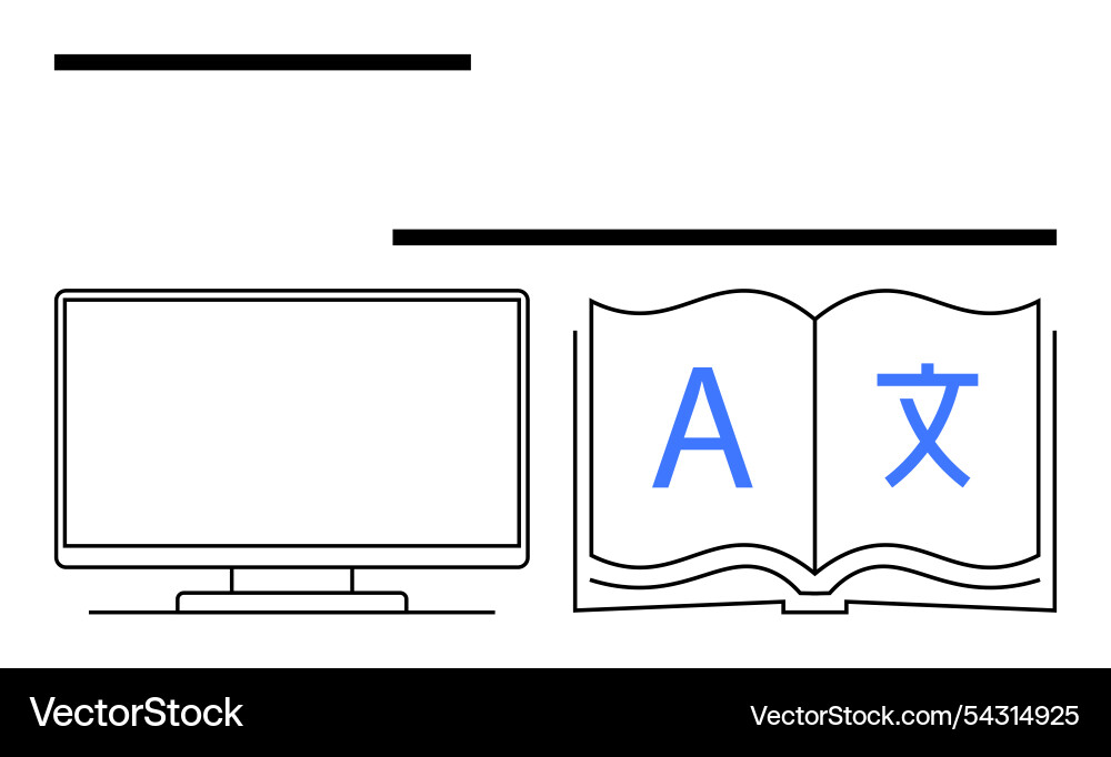 Digital computer displaying bilingual open book Digital computer displaying bilingual open book vector image