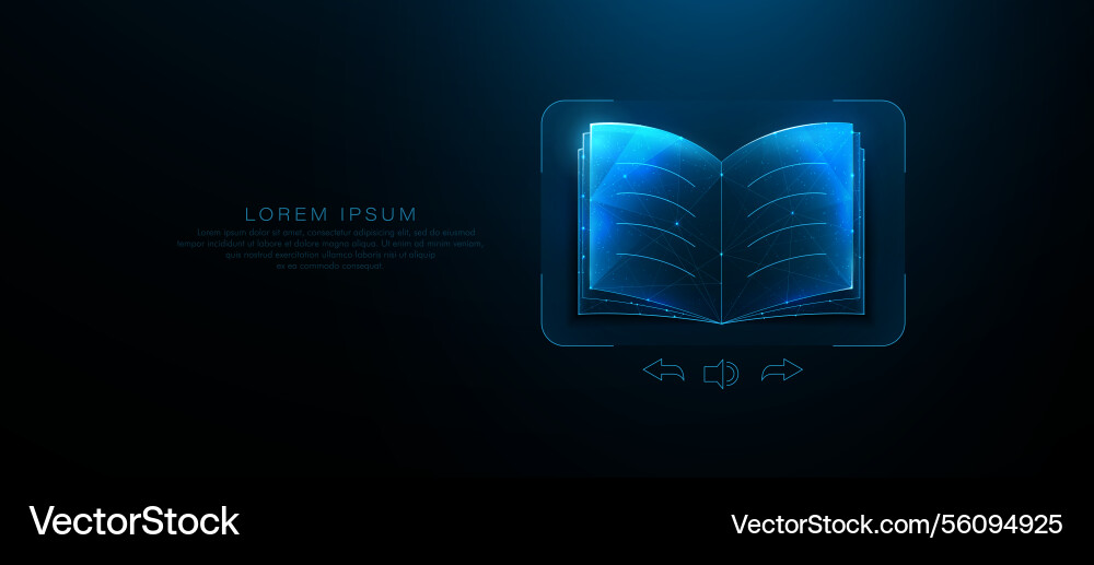 Digital e-book interface with glowing open book Digital e-book interface with glowing open book Vector Image