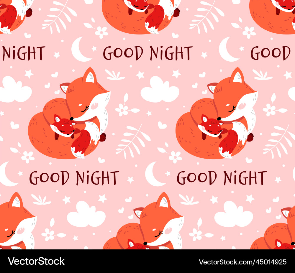 Fox and Cub Seamless Pattern vector image