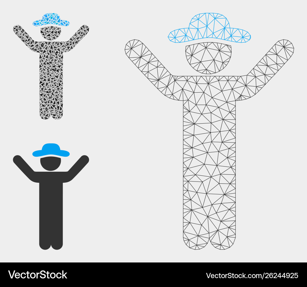 Hands up gentleman mesh wire frame model Hands up gentleman mesh wire frame model vector image