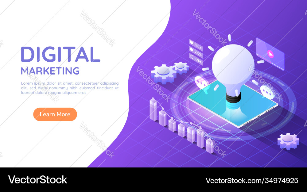 Isometric web banner tablet computer with idea Isometric web banner tablet computer with idea vector image