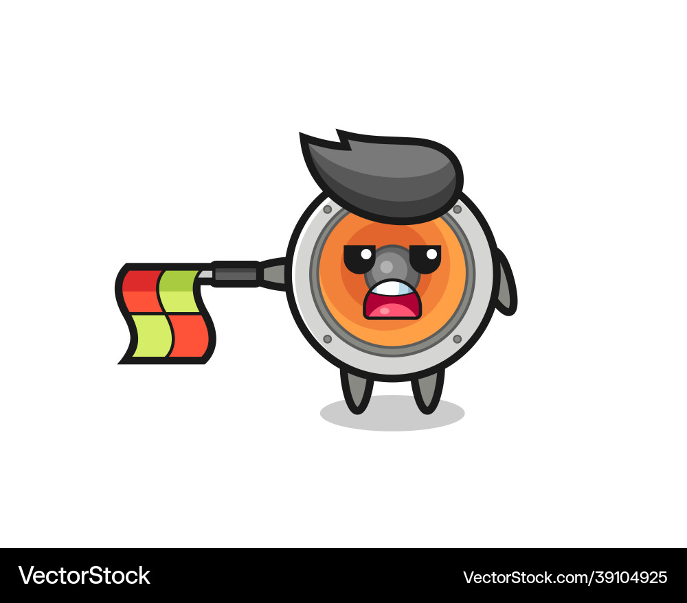 Loudspeaker character as line judge hold the flag Vector Image