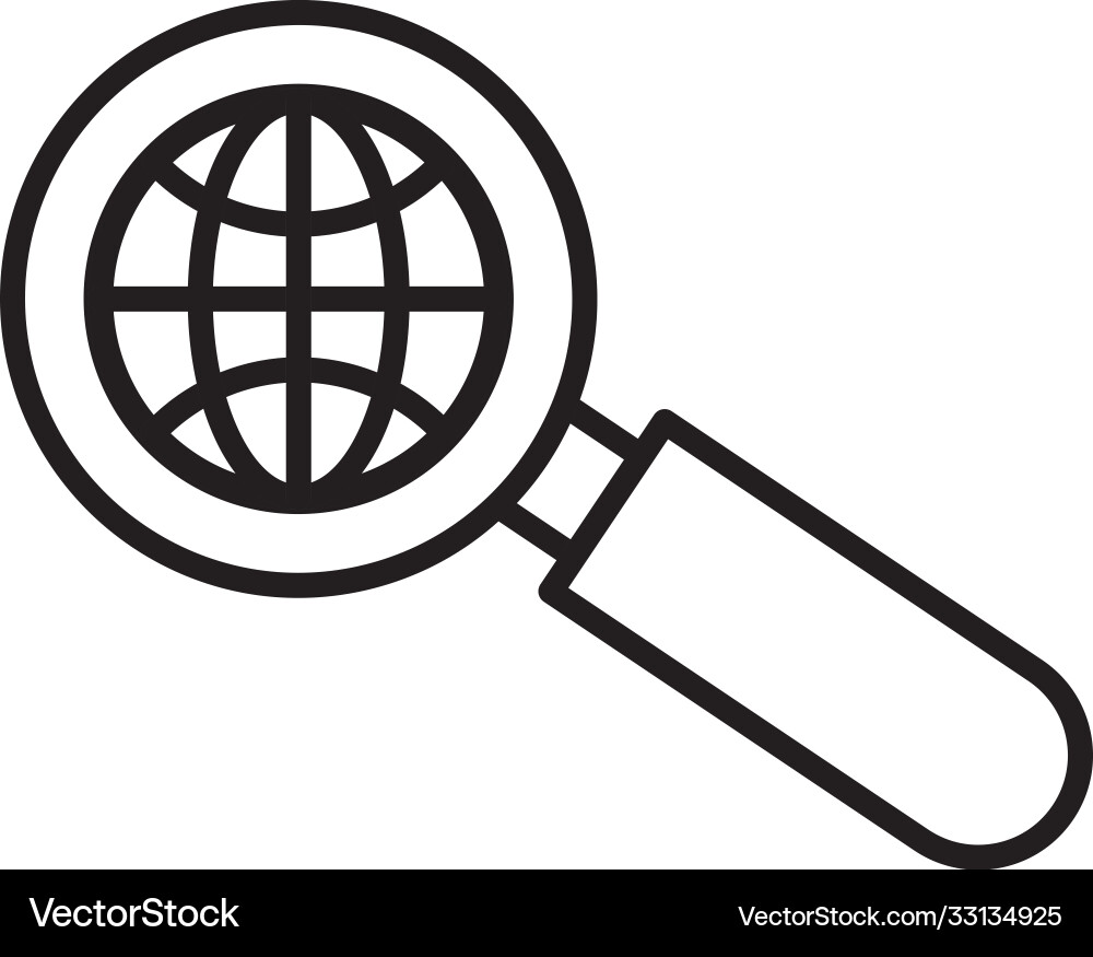 Magnifying glass with sphere browser line style Magnifying glass with sphere browser line style vector image