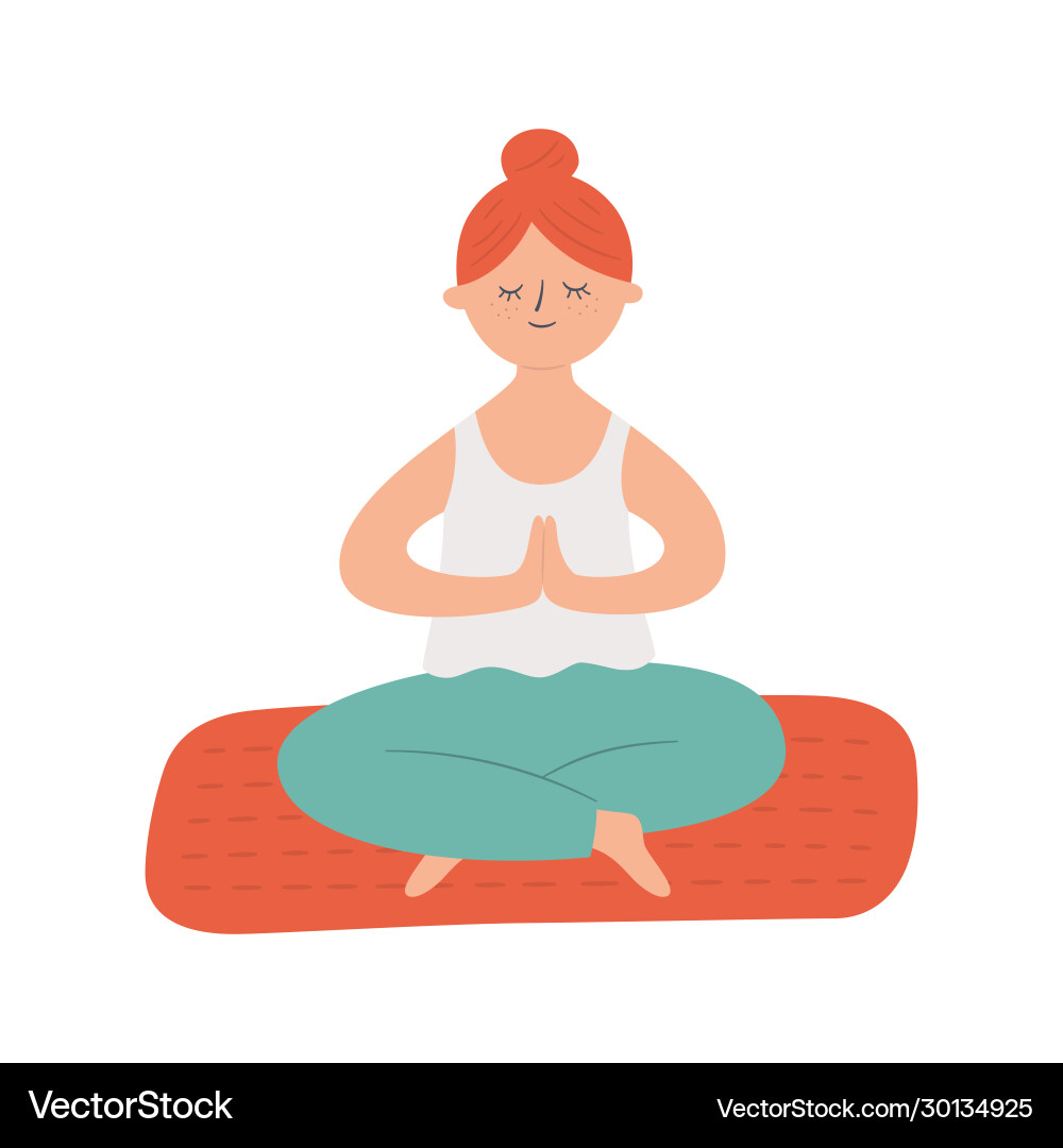 Mädchen sitzen in Yoga Pose auf Matte üben Mädchen sitzen in Yoga Pose auf Matte üben vektorbild