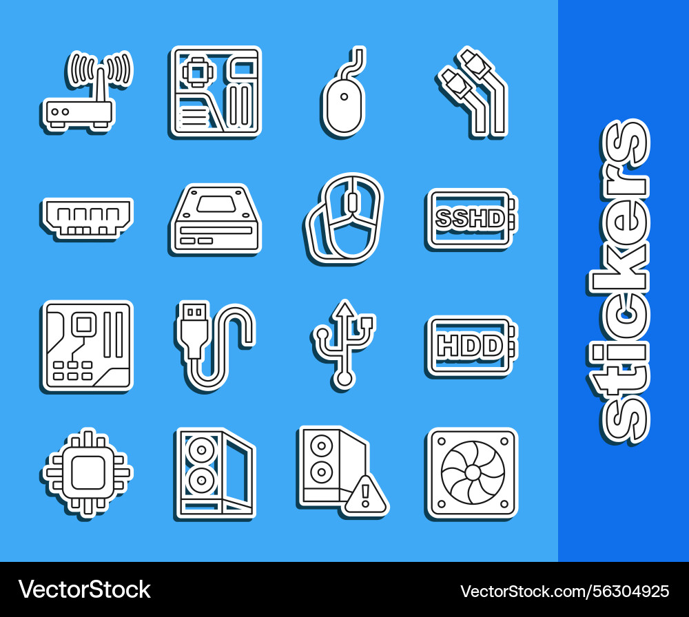 Set line computer cooler hard disk drive hdd sshd Set line computer cooler hard disk drive hdd sshd vector image