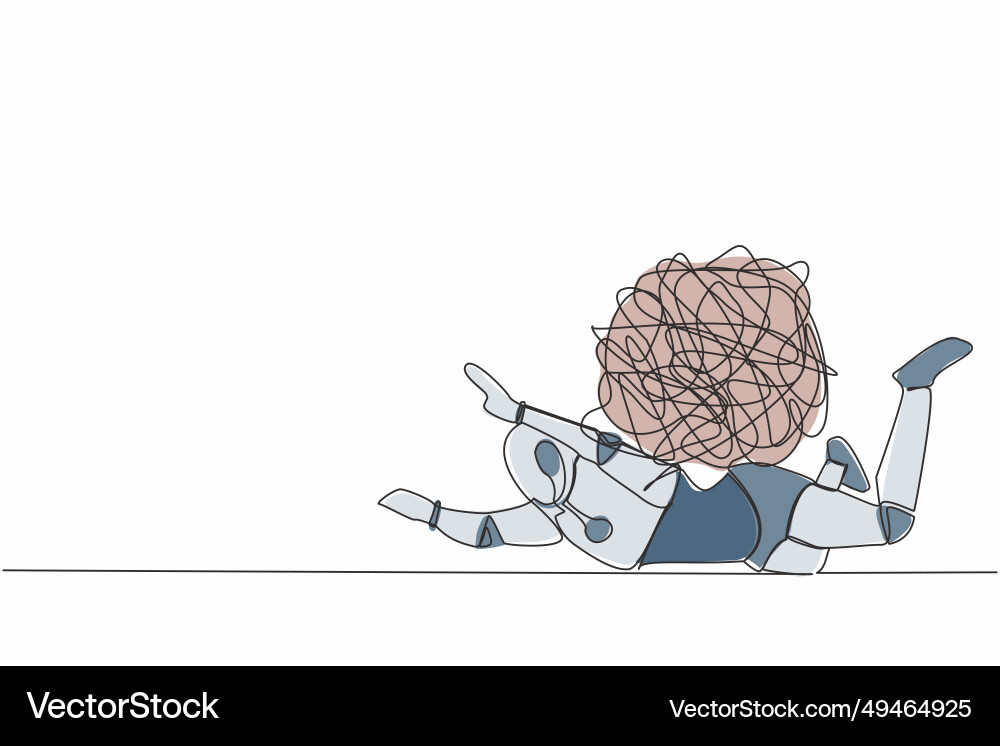 Single continuous line drawing stressed robot vector image