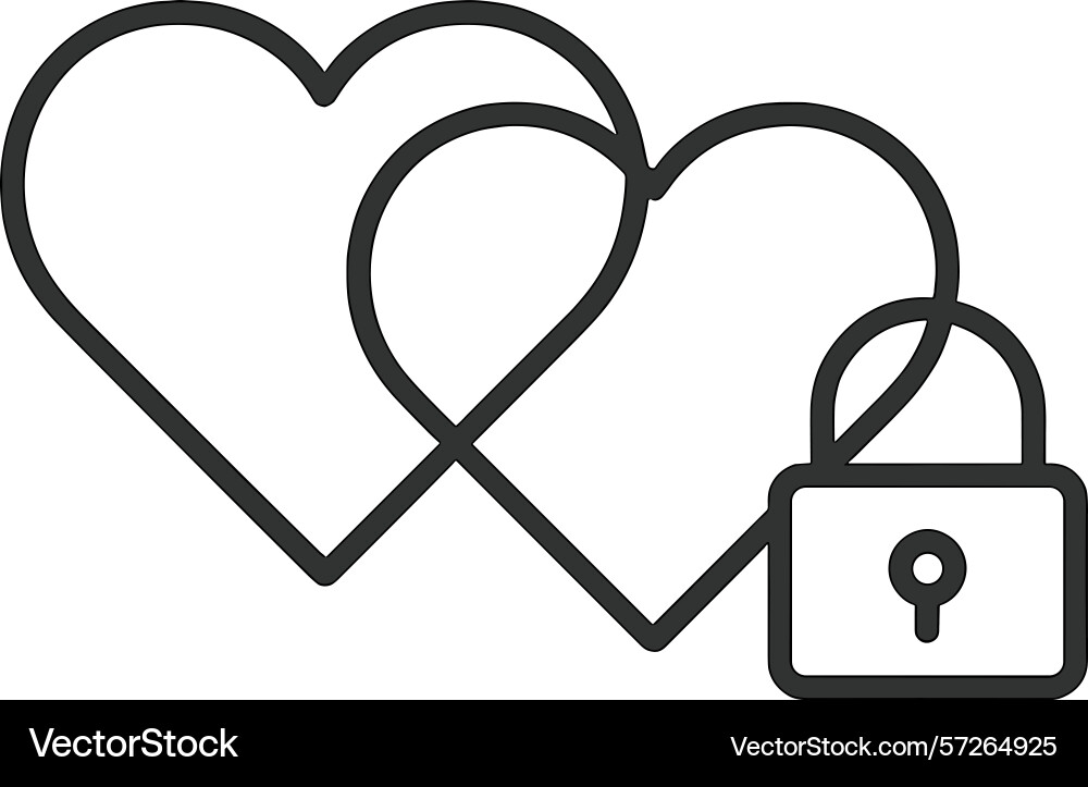 Three overlapping hearts with a padlock Three overlapping hearts with a padlock vector image