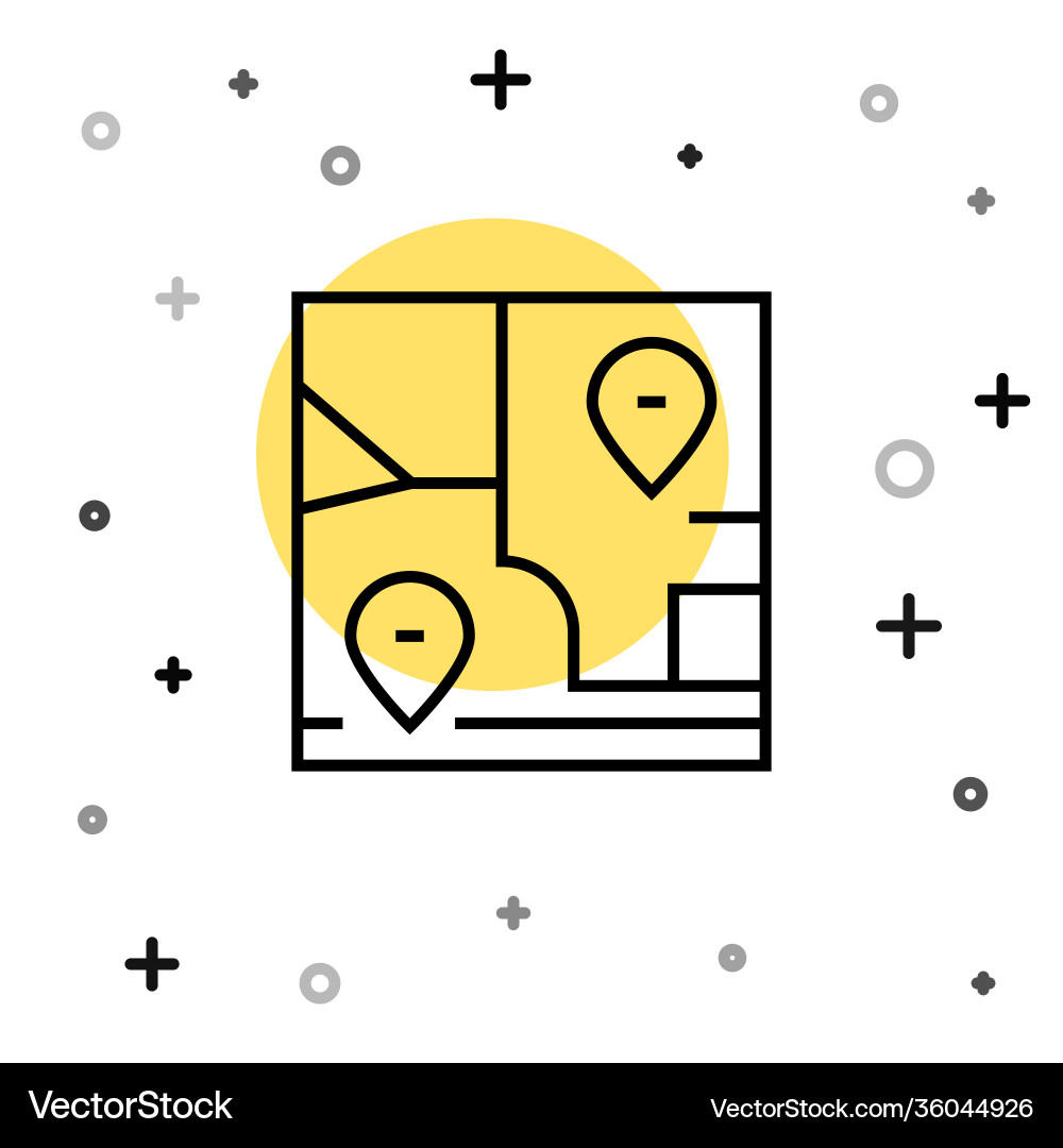 Black line folded map with location marker icon Black line folded map with location marker icon Vector Image