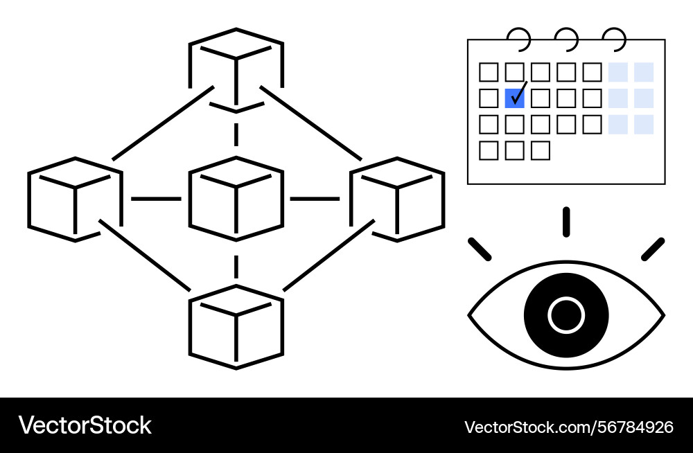 Blockchain network with calendar checklist Blockchain network with calendar checklist vector image