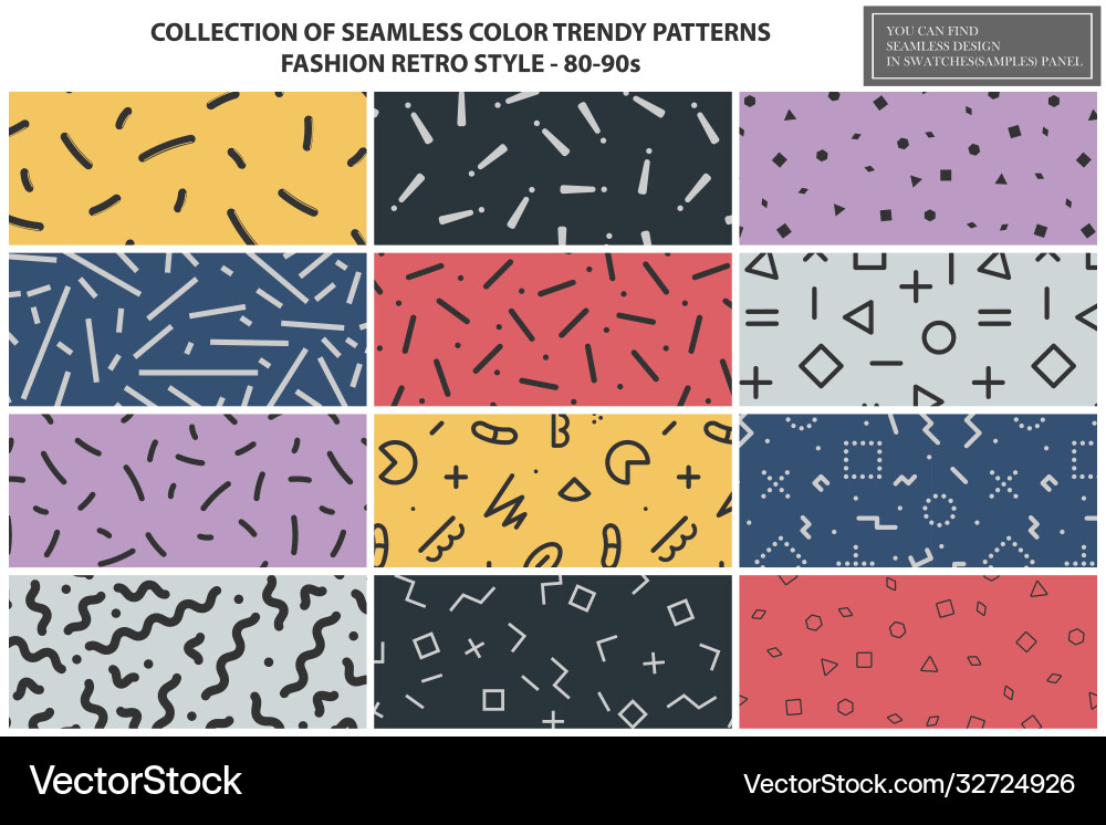 Collection colorful repeatable trendy patterns Collection colorful repeatable trendy patterns vector image