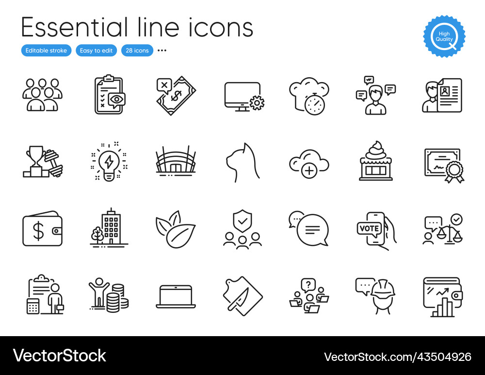 Cooking timer wallet and certificate line icons Vector Image