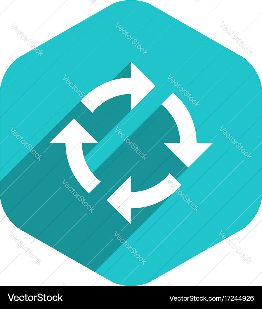 Flat arrow sign rotation icon hexagon button Vector Image