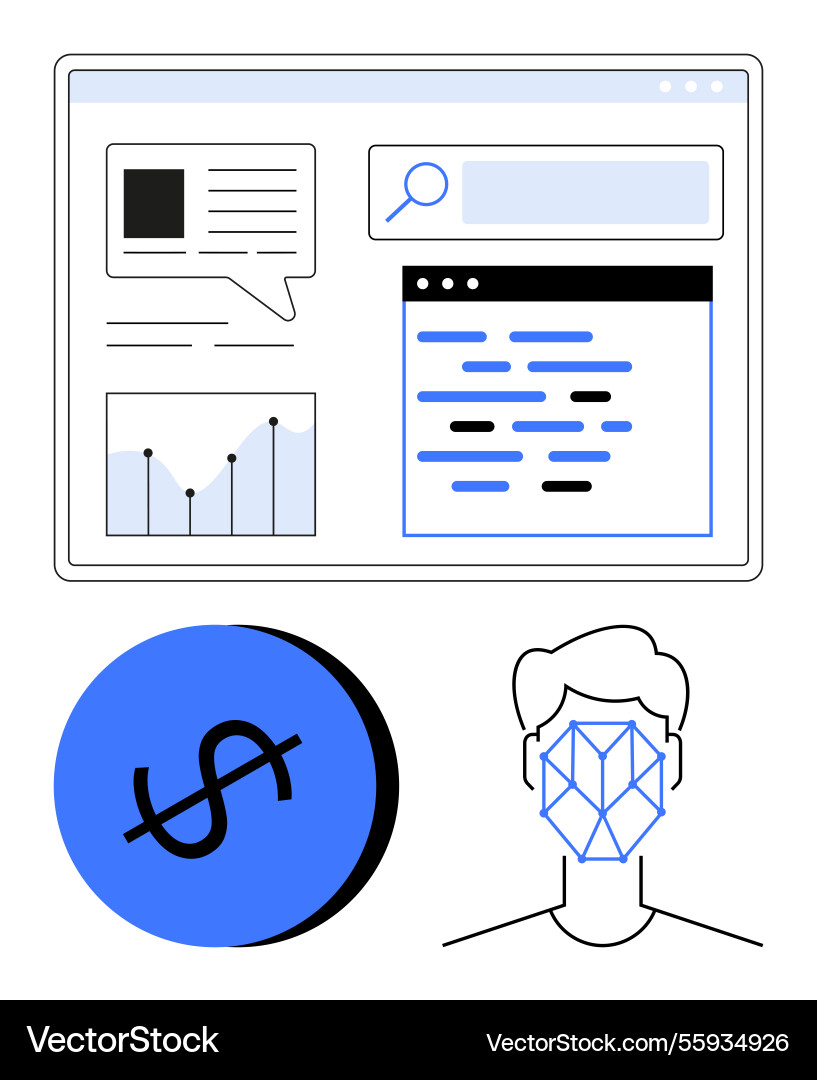 Modern interface combining data analysis facial Modern interface combining data analysis facial vector image