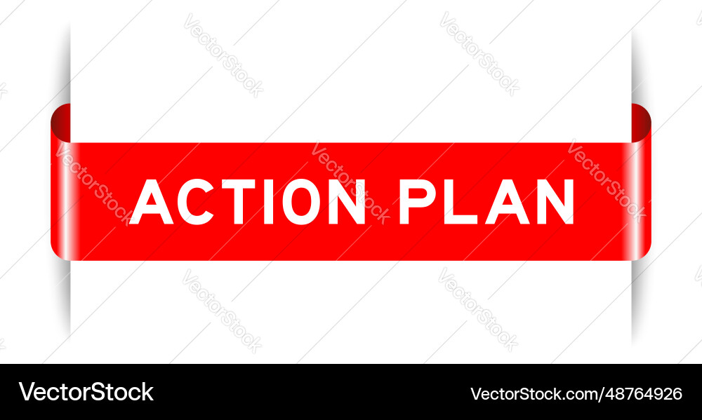 Red color inserted label banner with word action vector image