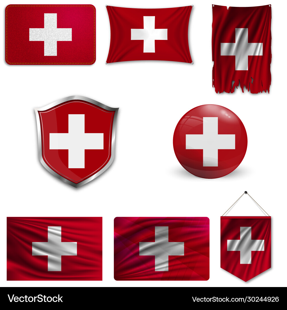 Schweiz Flaggen Set 5 wavy 3d Tuch Pennants Schweiz Flaggen Set 5 wavy 3d Tuch Pennants vektorbild