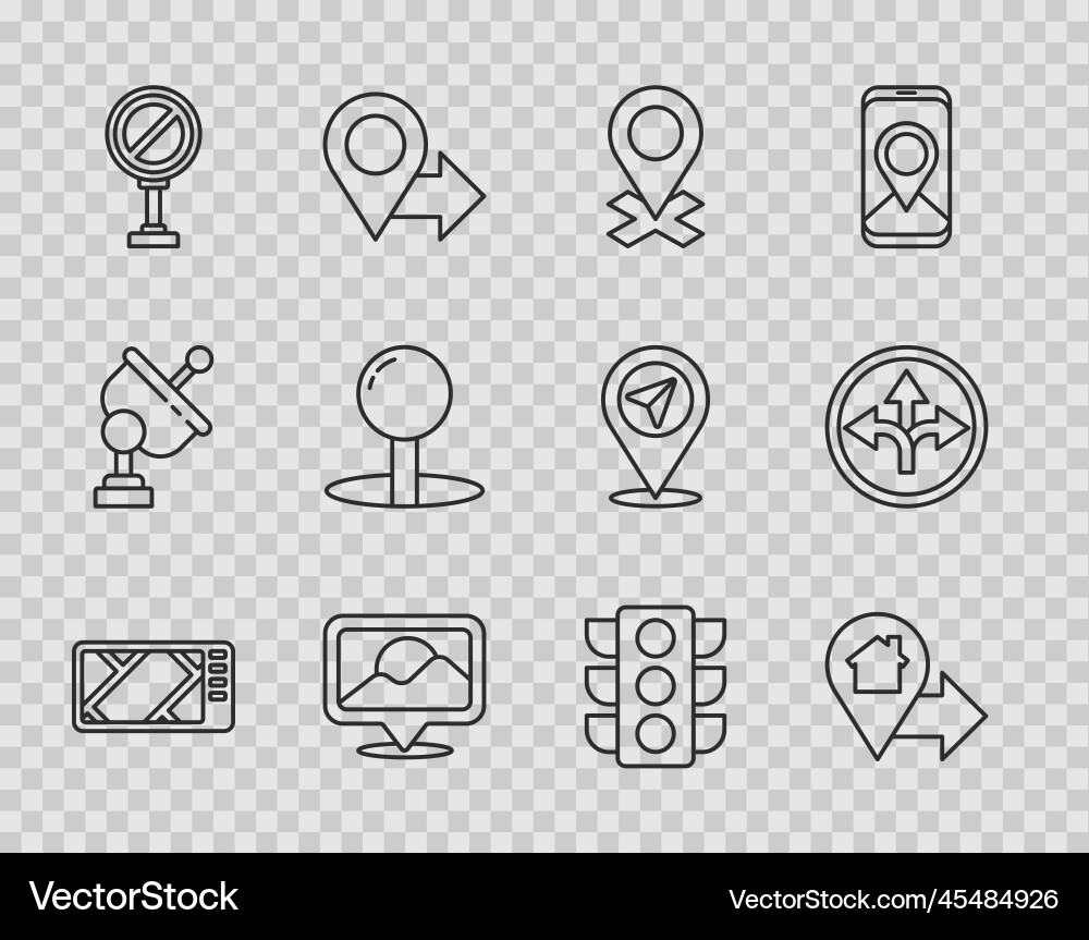 Set line gps device with map location house stop Set line gps device with map location house stop vector image