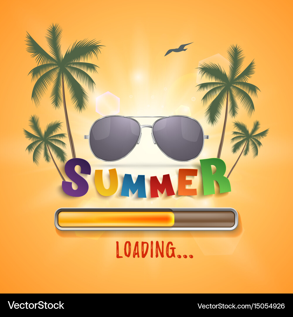 Summer loading background with palms seagull vector image