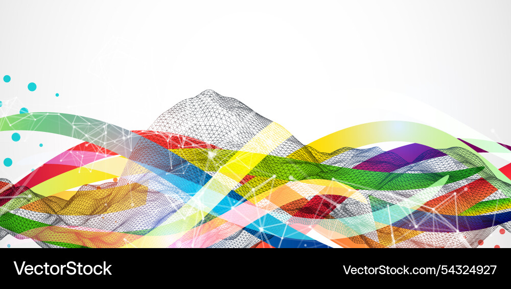 Abstract wireframe wave with colored lines Vector Image