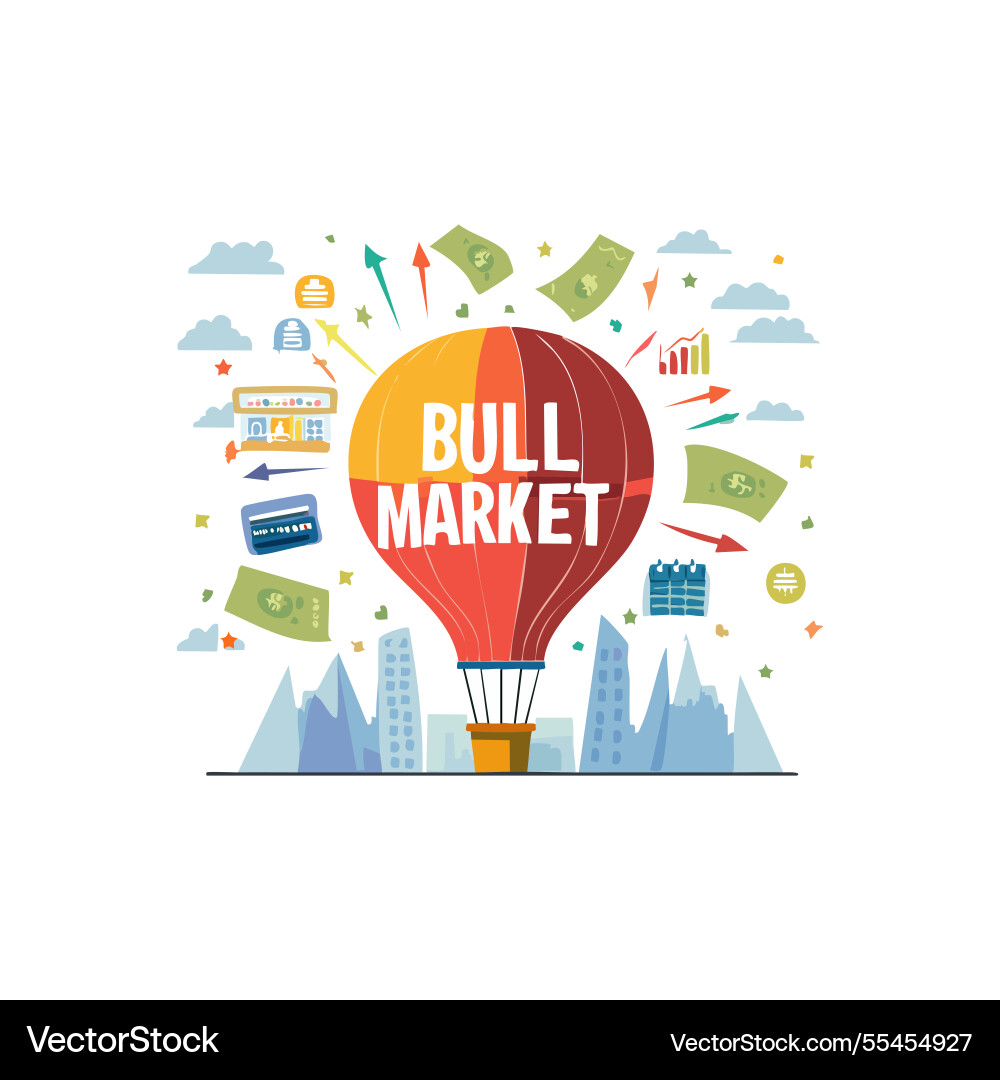 Balloon with the words bull market exploding Vector Image