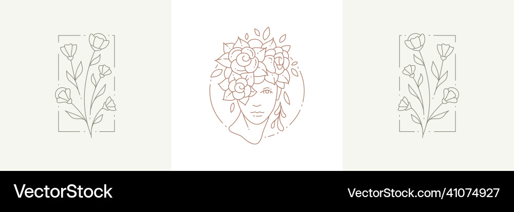 Botanical simple linear icon set frames Botanical simple linear icon set frames vector image