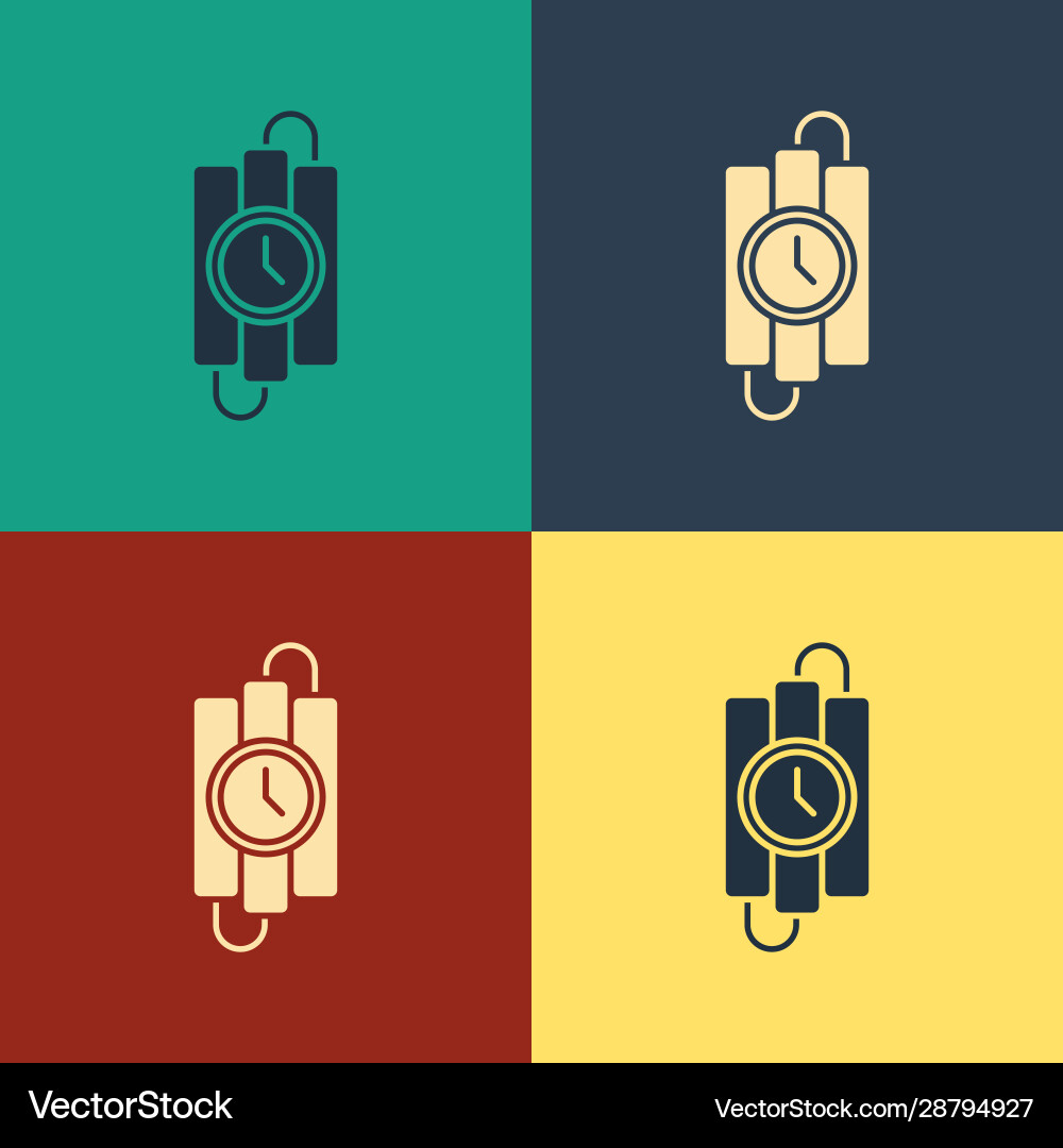 Color detonate dynamite bomb stick and timer clock vector image