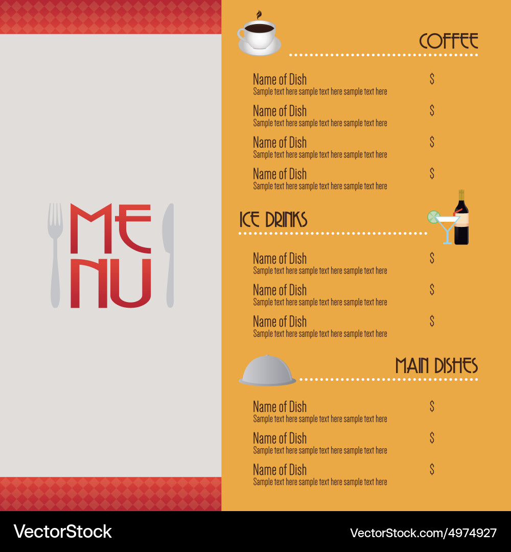 Colored menu design with text and icons vector image