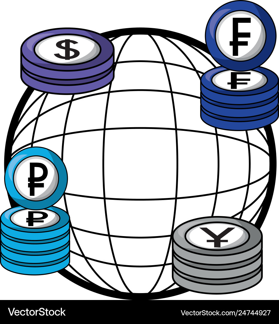 Crypto coins with sphere isometric pattern vector image